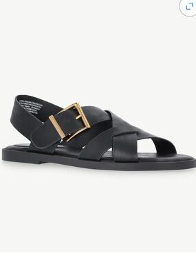 NWT Time and Tru Women's X-Band Gold Buckle Sandals, Black